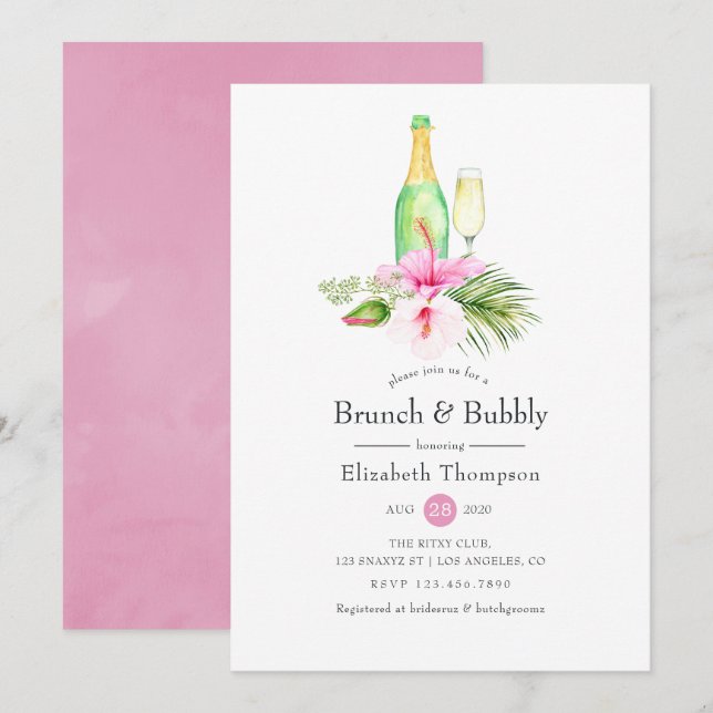 Invitación Brunch tropical floral y ducha bucal de novia (Anverso / Reverso)