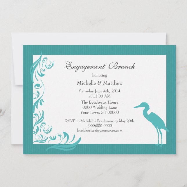 Invitación Brunch verde azulado del compromiso del Egret/de (Anverso)