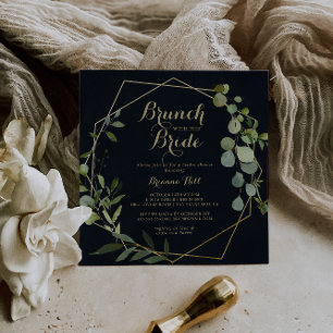 Invitación Brunch verde oro geométrico con ducha de novia
