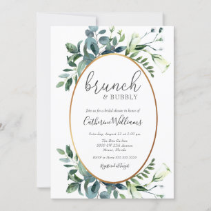 Invitación Brunch verde y ducha de novia burbujeante