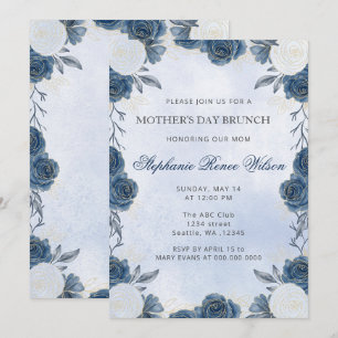 Invitación Brunch vintage Blue Floral Día de la Madre
