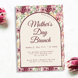 Invitación Brunch vintage de las florals de color rosa borgoñ