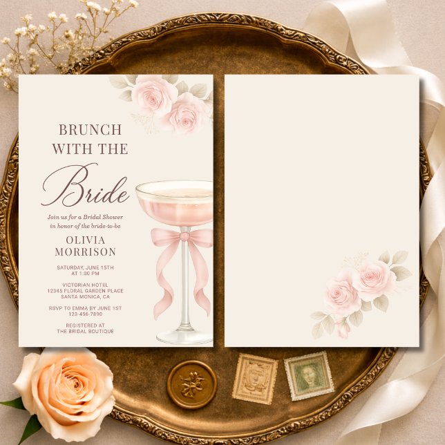Invitación Brunch with The Bride Pink Bow Bridal Shower (Subido por el creador)