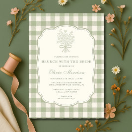 Invitación Brunch with the Bride Sage Green Gingham Shower 