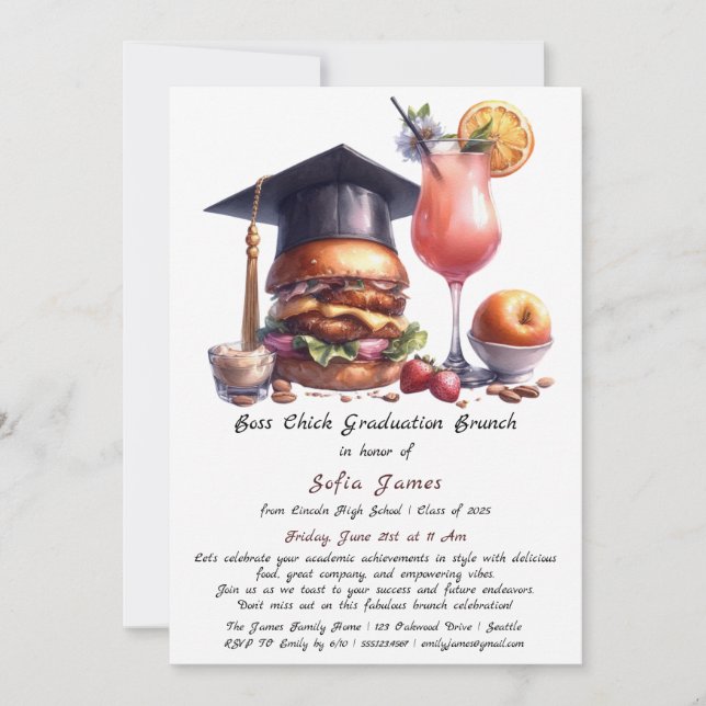 Invitación Brunch y barbacoa de graduación de Chick Jefe (Anverso)