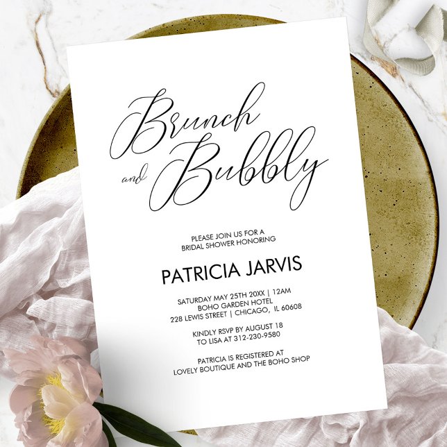 Invitación Brunch y Bridal Shower Chic Script y Burbujeante (Subido por el creador)