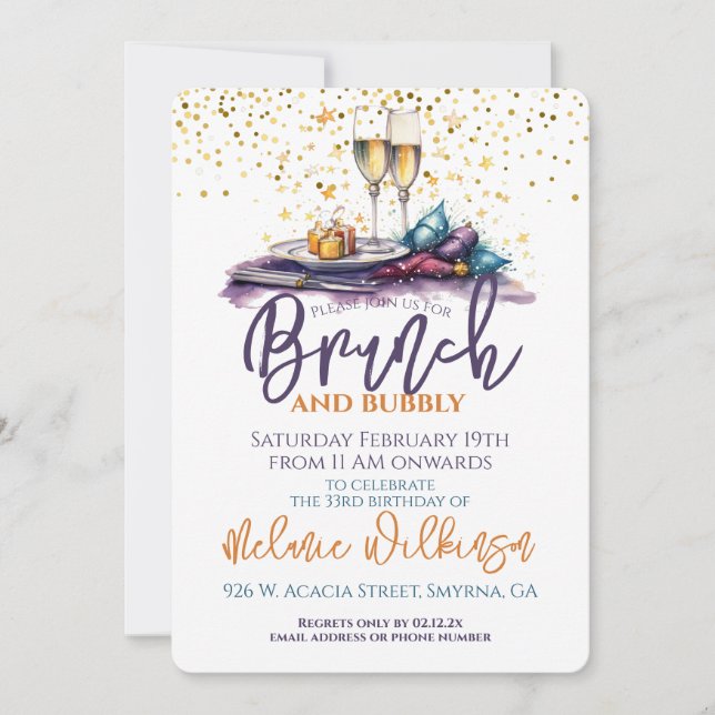 Invitación Brunch y Bubbly Birday Party (Anverso)
