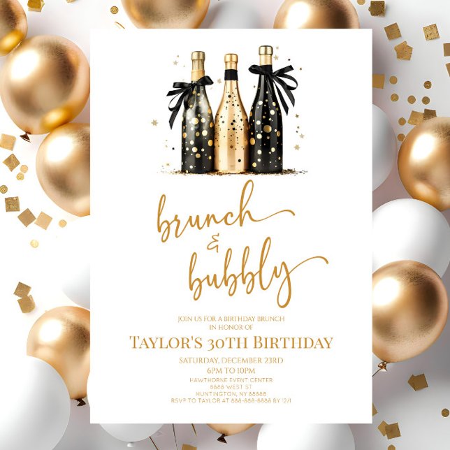 Invitación Brunch y Bubbly Black Gold Birday Brunch Fiesta (Subido por el creador)