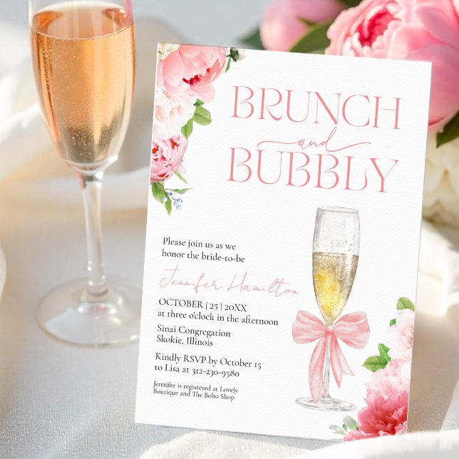 Invitación Brunch y Bubbly | Bow Watercolor Bridal Shower (Subido por el creador)