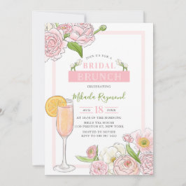 Invitación Brunch y Bubbly | Brunch de novias con flores rosa