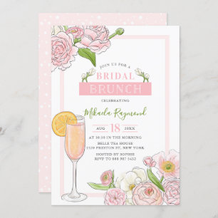 Invitación Brunch y Bubbly   Brunch de novias con flores rosa