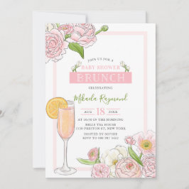 Invitación Brunch y Bubbly | Brunch rosa floral Baby Shower