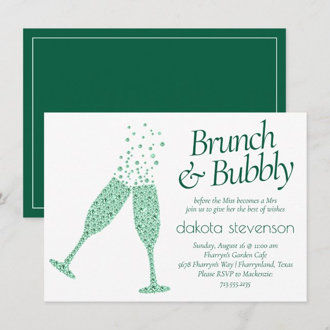 Invitación Brunch y Bubbly | Captura de ojos de champán verde (Anverso / Reverso)