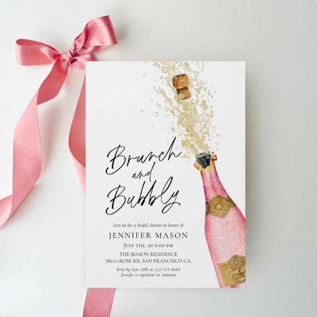 Invitación Brunch y Bubbly Champagne Bridal Shower Invitati (Pink Brunch and Bubbly Bridal Shower Invitation)
