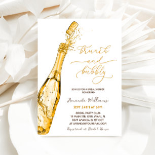 Invitación Brunch y Bubbly Champagne Dorado Desayuno Nupcial