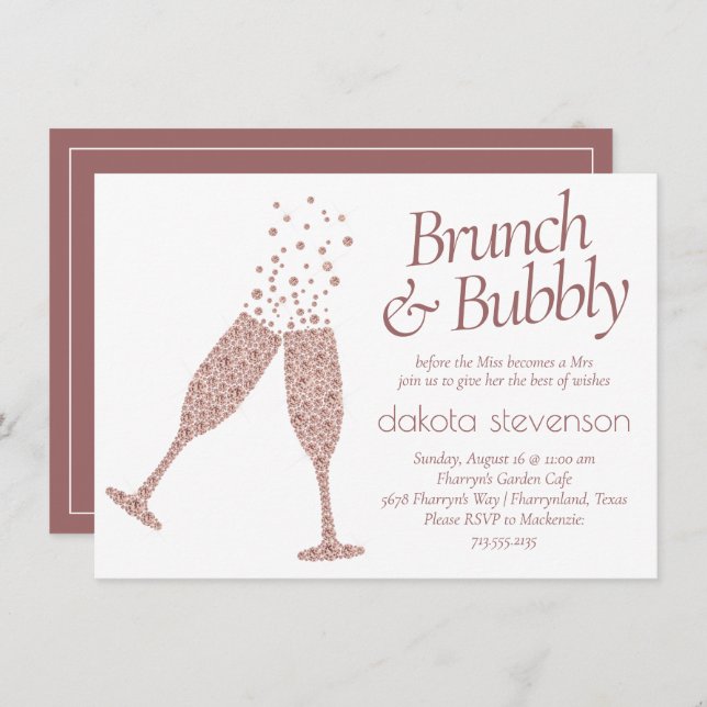 Invitación Brunch y Bubbly | Champán rosa morado de Cassis (Anverso / Reverso)