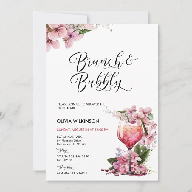 Invitación Brunch y Bubbly | Cóctel rosa (Anverso)