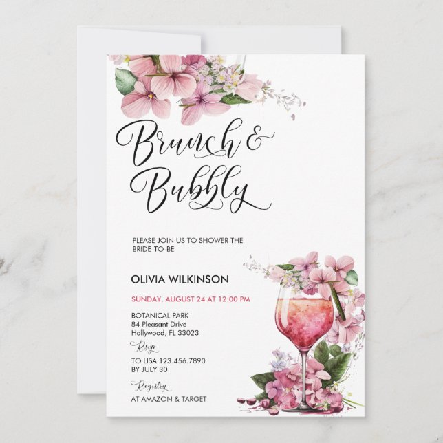 Invitación Brunch y Bubbly | Cóctel Rosa (Anverso)