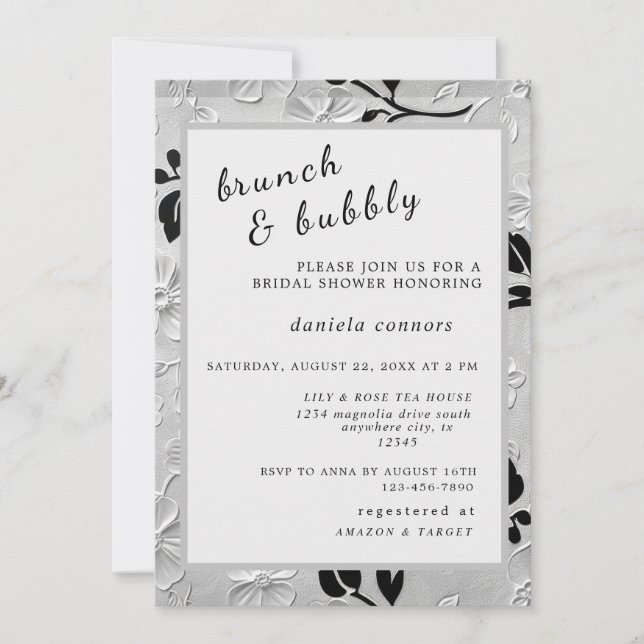 Invitación Brunch y Bubbly de B & W personalizados para Flora (Anverso)