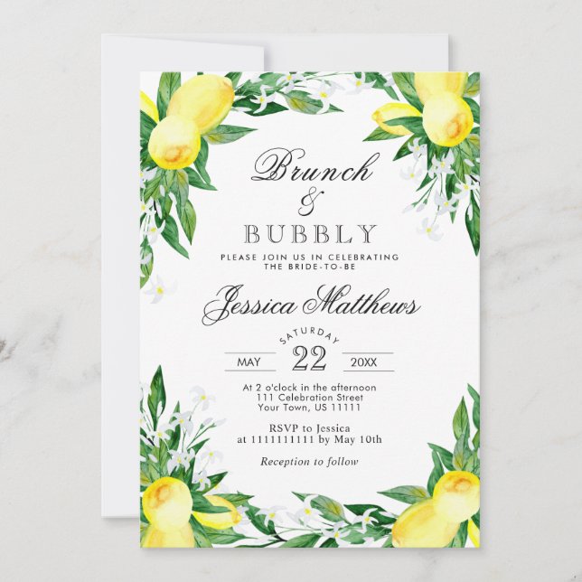 Invitación Brunch y Bubbly de Lemons Green Blossom (Anverso)