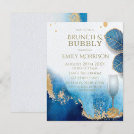 Invitación Brunch y bubbly de Ocean Blue y Gold Agate