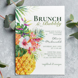 Invitación Brunch y Bubbly de piña tropical floral