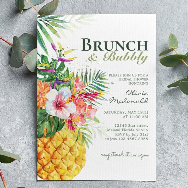 Invitación Brunch y Bubbly de piña tropical floral (Subido por el creador)