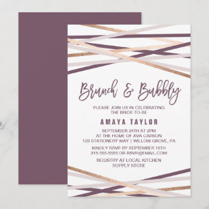 Invitación Brunch y Bubbly de Rubor y Rosa Gold Streamers