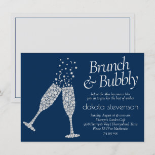 Invitación Brunch y Bubbly Ducha gris color plata azul mari