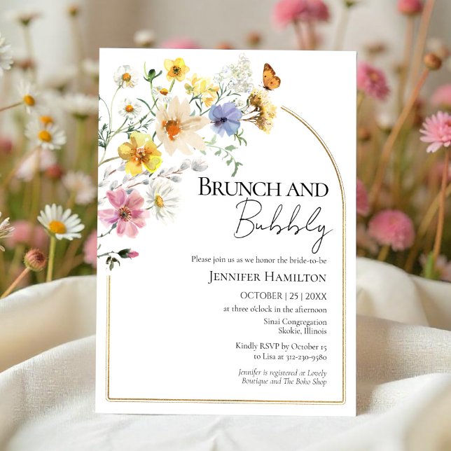 Invitación Brunch y Bubbly | Ducha nupcial del Boho Wildflowe (Subido por el creador)