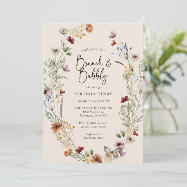 Invitación Brunch y Bubbly elegantes (Anverso de pie)