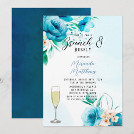 Invitación Brunch y Bubbly floral verde azulado y pintado