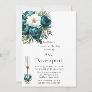 Invitación Brunch y Bubbly froral verde azulado