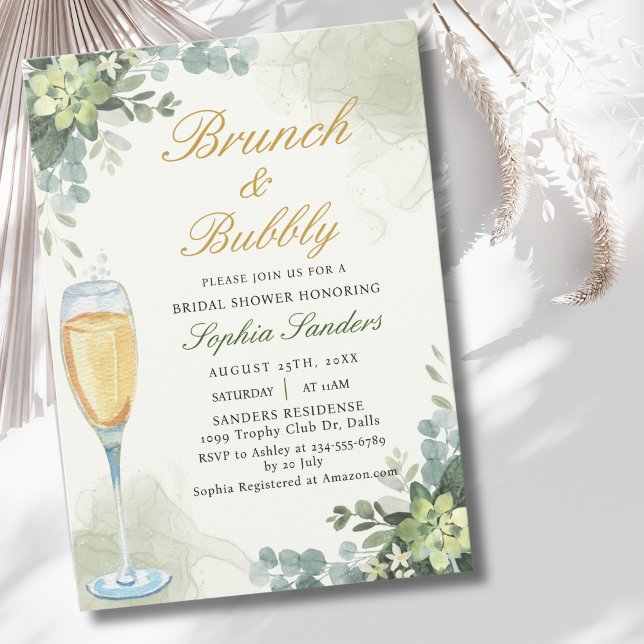 Invitación Brunch y Bubbly Glass of Champange Bridal Shower (Subido por el creador)