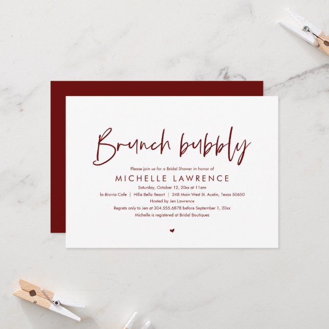 Invitación Brunch y Bubbly, moderna ducha casual de novias  (Anverso/Reverso In Situ)