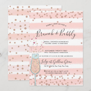 Invitación Brunch y Bubbly Rose Gold Champán Desayuno Nupcial
