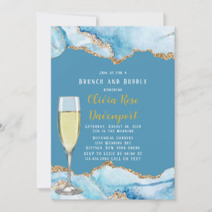 Invitación Brunch y bullying Blue y Gold Agate