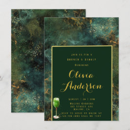 Invitación Brunch y burbuja de embutido verde y oro de Esmera