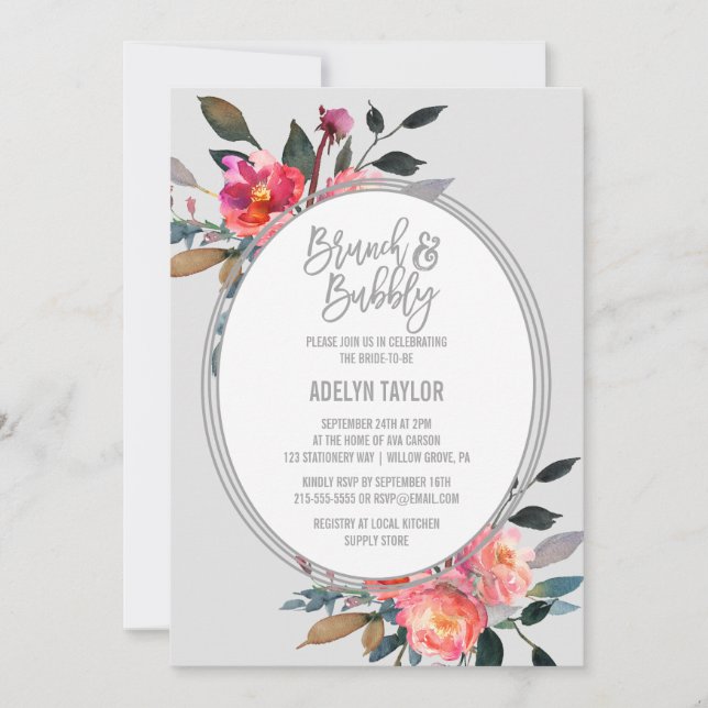 Invitación Brunch y burbuja de flores de invierno (Anverso)