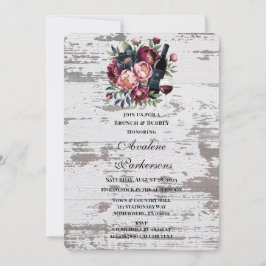 Invitación Brunch y burbuja de madera rosa de borgoña marina