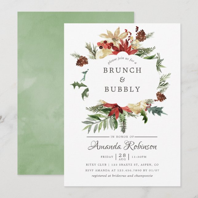 Invitación Brunch y burbuja de Navidades de Woodland en Winte (Anverso / Reverso)