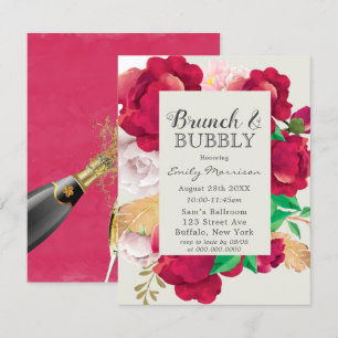 Invitación Brunch y burbuja de peones rosados de vino y Rubor