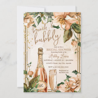 Invitación Brunch y burbujas, champán nupcial de oro rosa