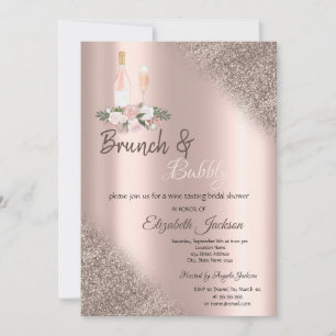 Invitación Brunch y Burbujas con Bokeh de Destellos de Oro Ro