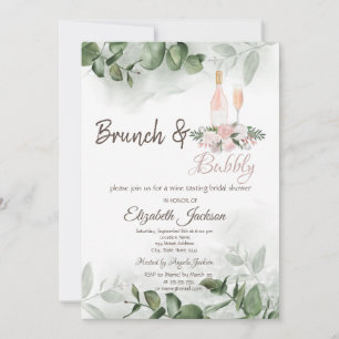 Invitación Brunch y burbujas con sabor a vino, eucalipto y ve
