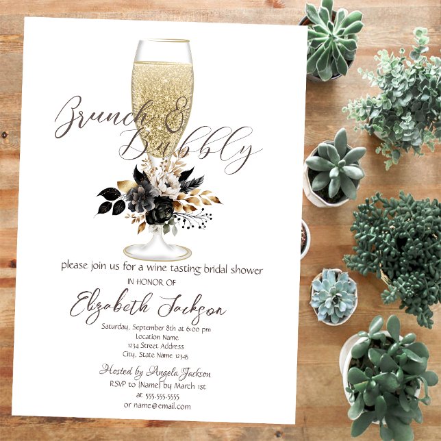 Invitación Brunch y Burbujas Copa de Champán Rosas Negras (Subido por el creador)