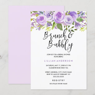Invitación Brunch y burbujas de lavanda floral rosa púrpura