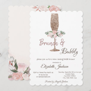 Invitación Brunch y Burbujeante Copa de Vino con Brillo Despe