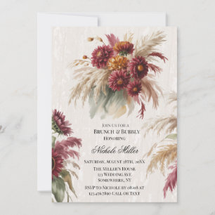 Invitación Brunch y Burbujeante de Girasol de Borgoña y Hierb