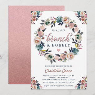Invitación Brunch y burbujeante Navy Dusty Pink Despedida de 